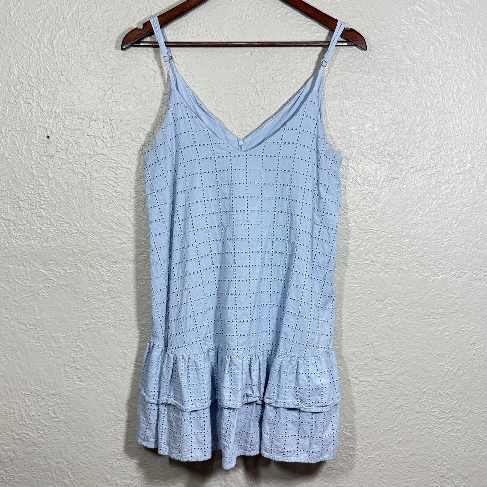 GB Gianni Bini Eyelet Ruffle Hem‎ Dress A-Line S Pastel Sky Blue Garden Cottage